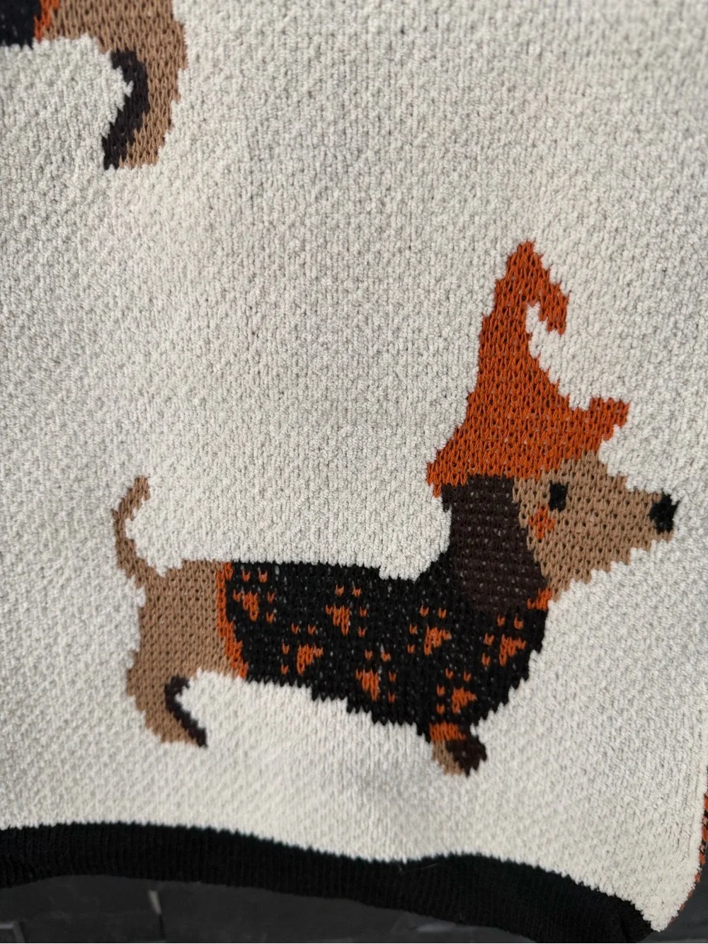 Isaac Mizrahi Cream Throw with Orange & Brown Dachshund Motif